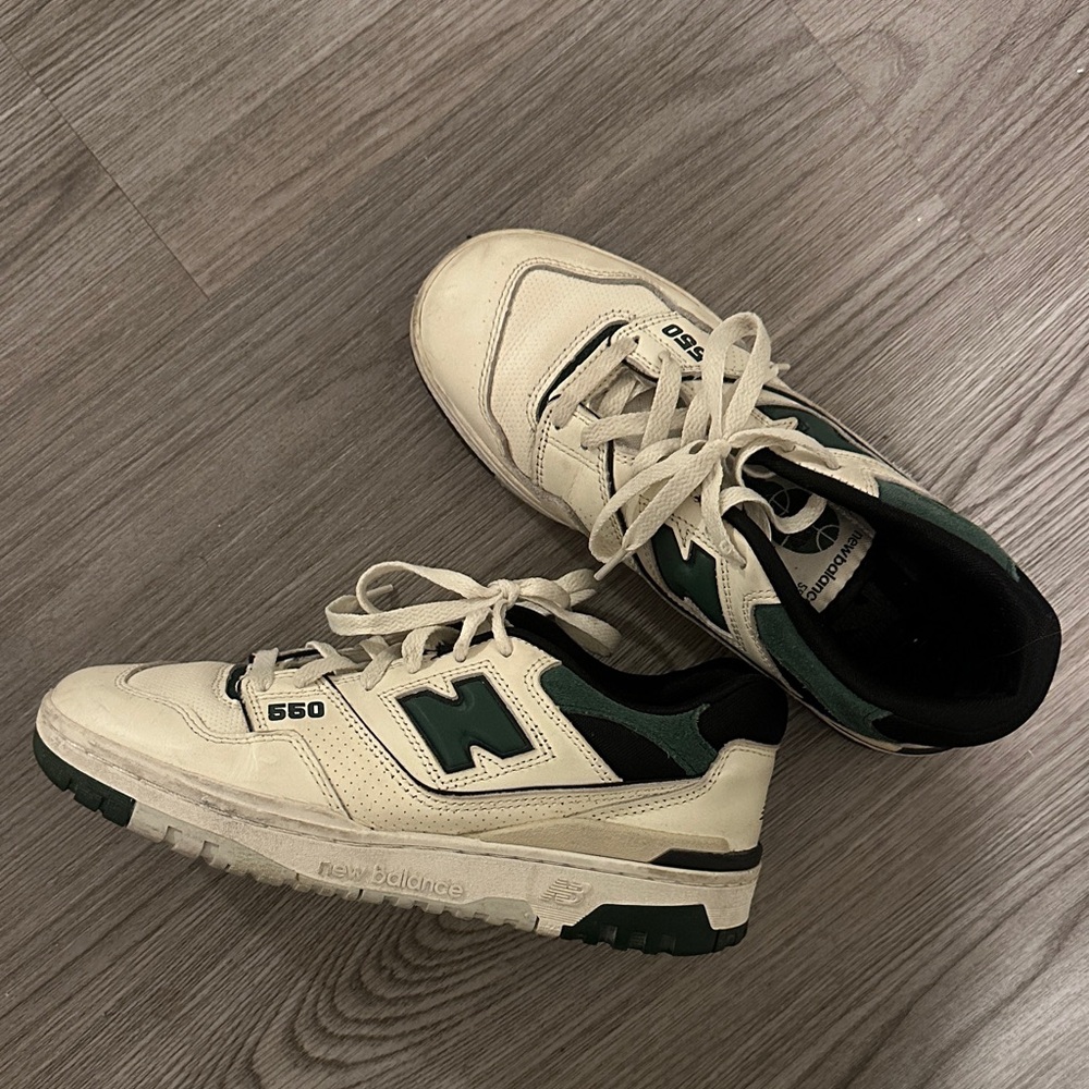 New Balance 550 Sneakers in Cream and Dark Green